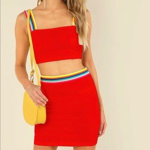 SHEIN ◉ Rainbow Striped Crop Top and Skirt Set